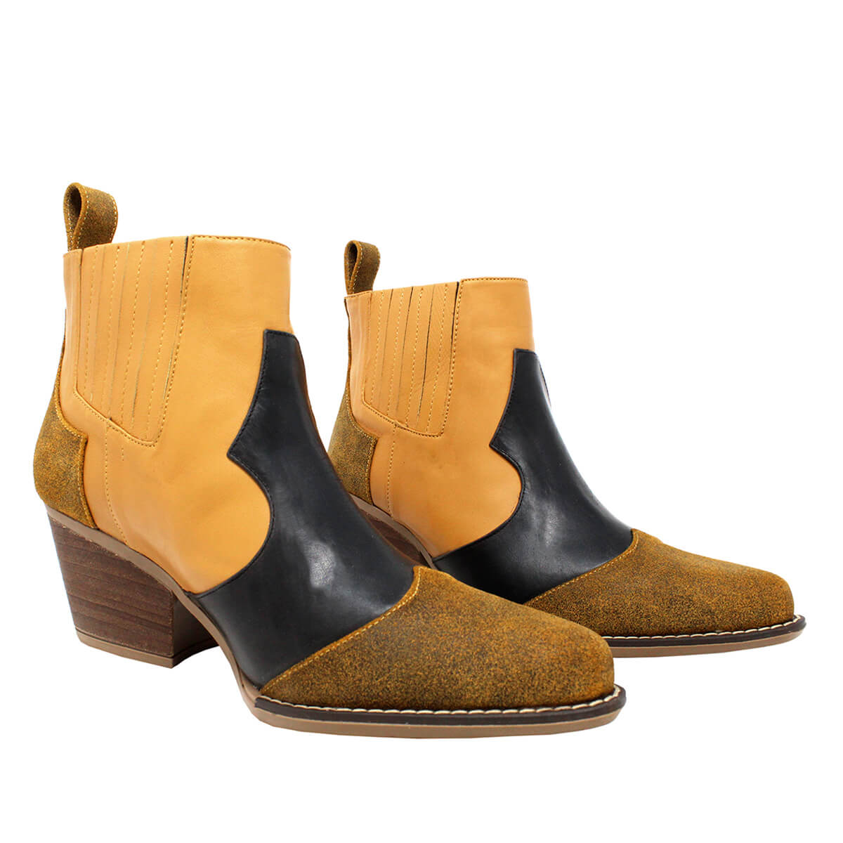 MADDIE 60 Limited Edition - Black and Honey Regina Romero Women's Leather Ankle Boot