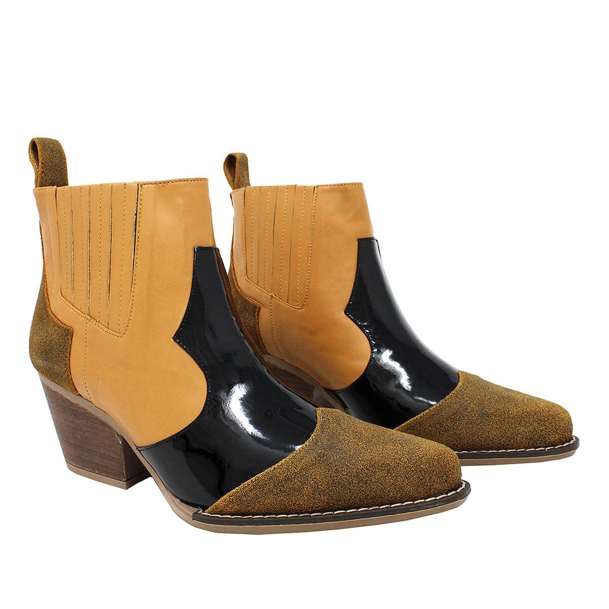 MADDIE 60 Limited Edition - Black Patent Leather and Honey and Honey Regina Romero Women's Leather Ankle Boot
