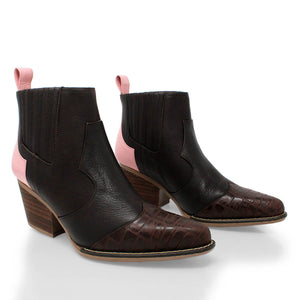 MADDIE 60 Limited Edition - Chocolate and Pink Regina Romero Women's Leather Ankle Boot