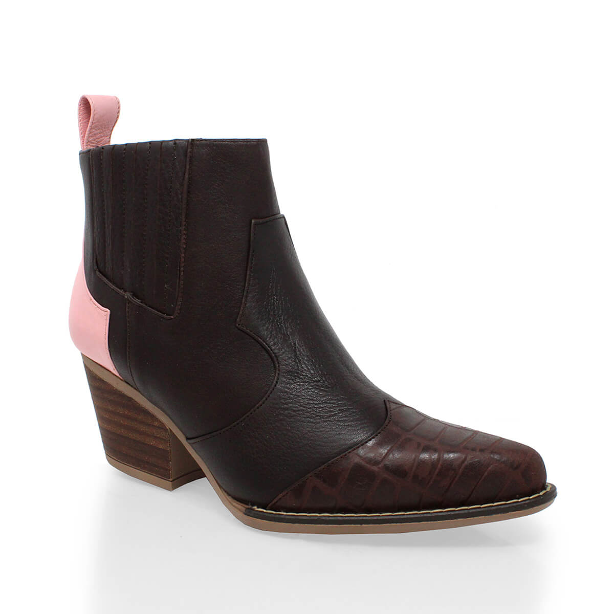 MADDIE 60 Limited Edition - Chocolate and Pink Regina Romero Women's Leather Ankle Boot