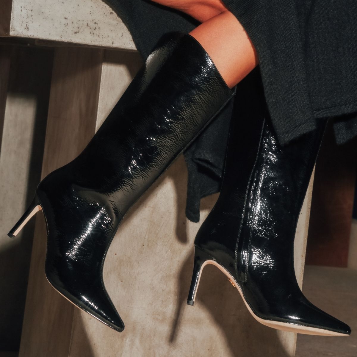 PAOLA 75 - Black Patent Leather Regina Romero Women's Leather Boot